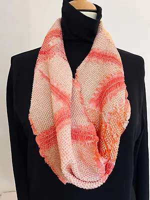 S7  Silk Shibori Loop Scarf;twistr;pinks/coral;japanese Kimono Fabric;handmade • £45