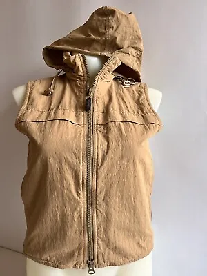 Ralph Lauren Fleece Lined Vest Stow Away Hood Sz Small 42 Chest Beige Khaki Tan • £43.37