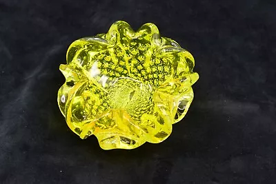 Vintage Yellow Murano Bollinato Art Glass Bowl Controlled Bubbles Metallic Fleck • $25.99