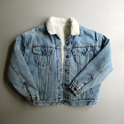 VTG Levi's L Denim Jean Sherpa Trucker Jacket White Tab Vintage Please Measure • $75