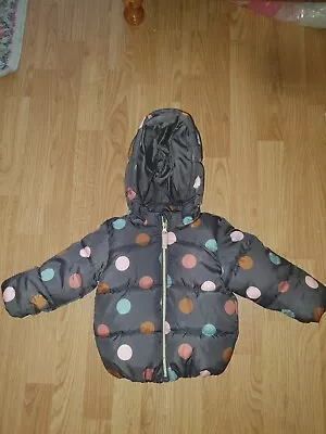 H&M Baby Girls Spotty Dark Grey Puffer Coat Jacket Age 9-12 Months • £5