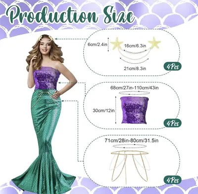 Halloween Mermaid Cosplay Costume For Women Sequin Tube Top Long Tail Skirt • $25