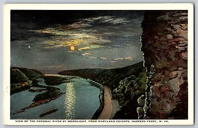 Harpers Ferry WV - View Of The Potomac River By Moonlight - Vintage Postcard • $4.58