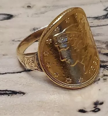 Vintage Ring Made From 1893 Gold $5 Coin On Decorative 10k Gold Band X874 • $1000