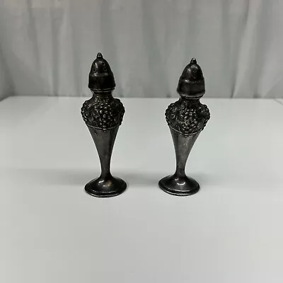 Vtg Viking Ep Lead Salt Pepper Shaker Set 10331/2 Metal Art Deco Grape Leaves 5” • $12.99