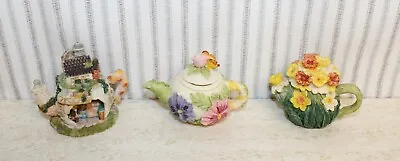 Lot Of 3 Miniature Mini Resin Floral Teapots; 2 With Lids • $13.50