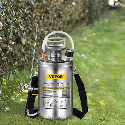 VEVOR 1.5Gal/6L Garden Pressure Sprayer Stainless Steel Hand Pump Spray 3ft Hose • £45.23