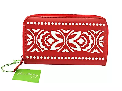 NEW Vera Bradley Womens Laser Cut Accordion Wallet Red Cheery Blossoms Full Zip • $35.97