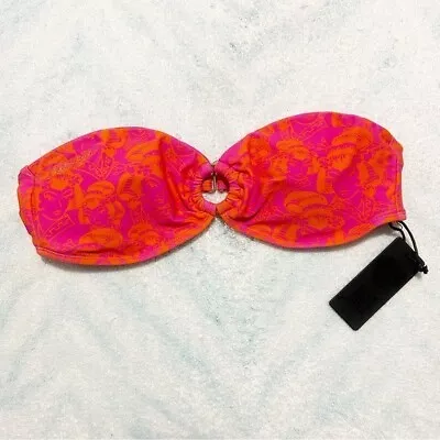 NEW Ed Hardy Geisha Lady Print Pink & Orange Bandeau Bikini Top Size Large (L) • $64