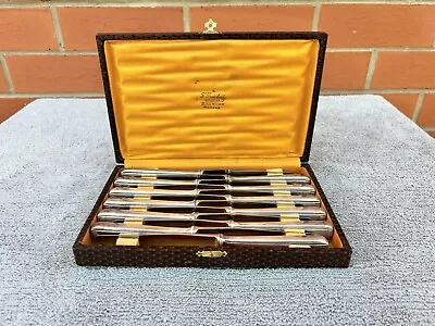 Antique Christofle Alfenide Inox Paris 12 Silver Plated Knives & Box • $119