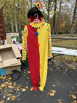 Vintage Handmade Adult Clown Suit Costume White Multi Color Balloons Pom Poms • $150