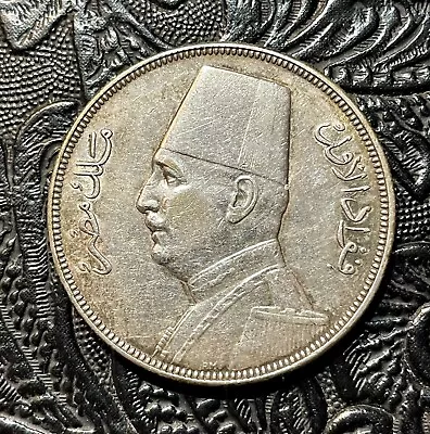 Egypt 1929bp Silver 10 Piastres. King Fouad. Nice Grade. Scarce. • $34.99