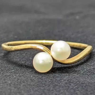 788 Mikimoto 2p Akoya Pearl Ring 18k Yellow Gold Made In Japan Us5.5 Wave Design • £257.12