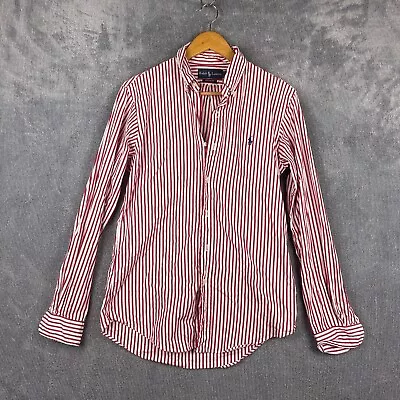 Ralph Lauren Shirt Mens Small Candy Stripe Custom Fit Button Up Smart Red • $21.95
