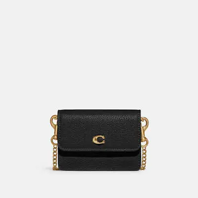 Coach Women's Pebbled Leather Half Flap Mini Crossbody Card Case Black • $109.61