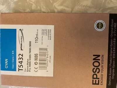  Epson Genuine 110ml T5432 (Cyan) Stylus Pro 4000/7600/9600 Ink Cartridge • $40