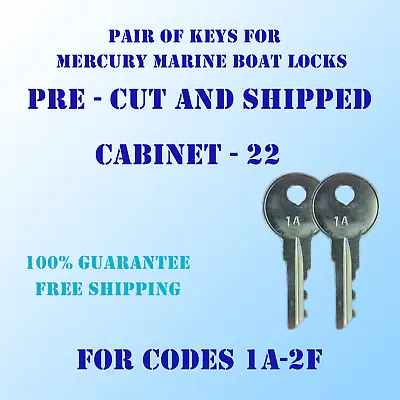 1A-2F PRE CUT Pair Of Keys For  Mercury Marine Boat Ignition Key Cut To Code. • $16.79