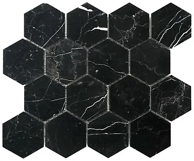 Simple Tile Marble Mosaic Tile  3 X3  Hexagon Collection  Nero Marquina Polished • $6.99