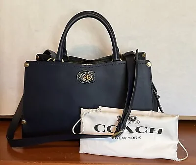 COACH  MASON  CARRYALL Navy Blue Smooth Leather W/Snakeskin Trim Satchel Bag EUC • $250