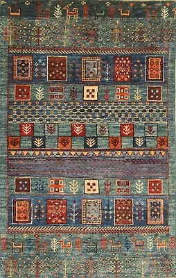 3 X 4 Ft Green Gabbeh Afghan Hand Knotted Tribal Area Rug • $847.50