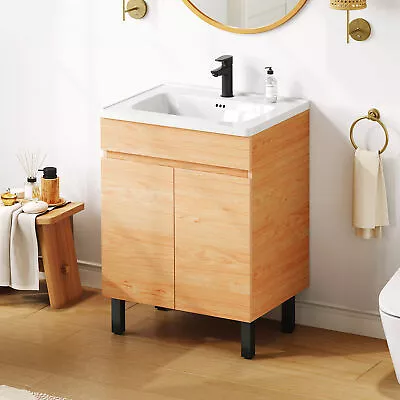 Bathroom Vanity With Ceramic Sink Bathroom Sink Storage Cabinet Floor Standing • $148.79