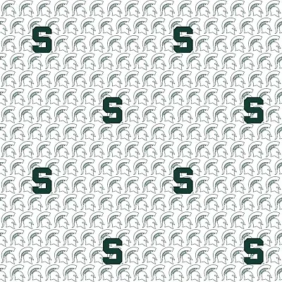 Michigan State Spartans Cotton Fabric White Block Letter Print-Sold By The Yard • $17.99