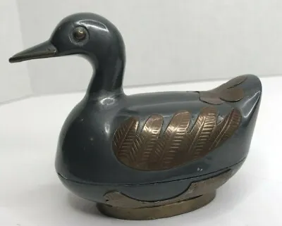 Vintage Pewter & Brass Duck Trinket Box Figurine 5  EUC • $8.98