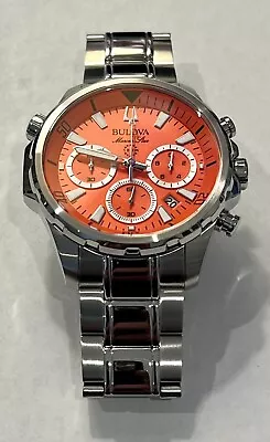 Bulova Orange Dial Marine Star Stainless Steel Men's Watch 96B395. NO RESERVE! • $1