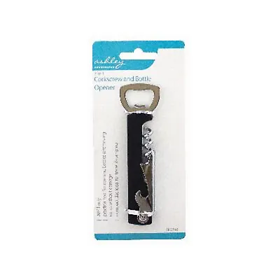 3-in-1 Corkscrew Bottle Opener Compact Black Home Kitchen Travel Camping Wine • £2.49