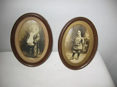 2 Vintage Brown Metal Oval   Picture / Photo Frames With Old Children's Pictures • $23