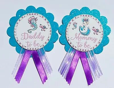 Mermaid Baby Shower Pin For Mommy Daddy To Be Gender Reveal Grandma Aqua Purple • $10.99