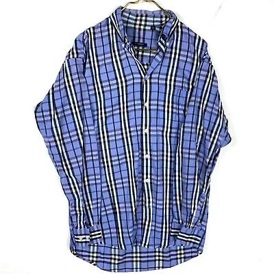 Vintage Burberry London Plaid Button Up Shirt Large Blue Made In Usa • $50.99