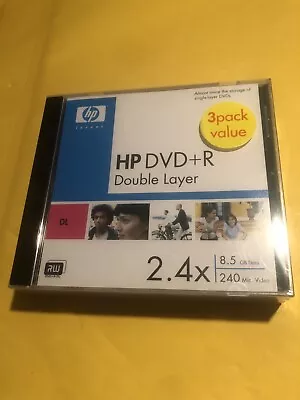 HP 3 Pack DVD+R DL Double Layer DVD Disk 8.5 GB 240 Min Video 2.4X New Sealed • $10.90