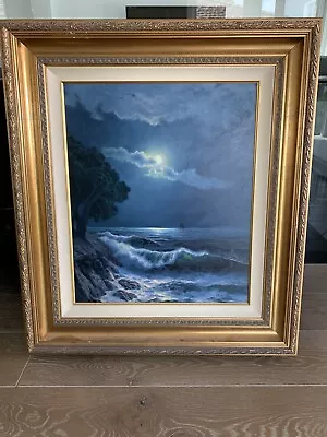 VINTAGE WENDELL BROWN MONTEREY CALIFORNIA COAST OIL PAINTING SEASCAPE 31x35 • $899