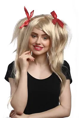 Wig Cosplay Wild Smooth Pigtails Volume Light Blonde Red Bow Gothic Lolita • £8.60