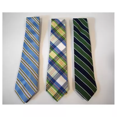 Lot Of 3 Men's Ties Tommy Hilfiger J Crew Green Plaid Blue  • $15