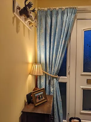 Jacquard Blue & Champaign Gold Pencil Pleat Rococo  Door Curtain • £18