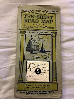 Philip’s Ten Sheet Road Map Sheet 5 (Midlands) Vintage  • £1