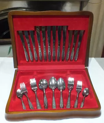 Vintage Canteen Of Cutlery  44 Pc Stainless Steel Roses Design Knife Fork Spoon • £35