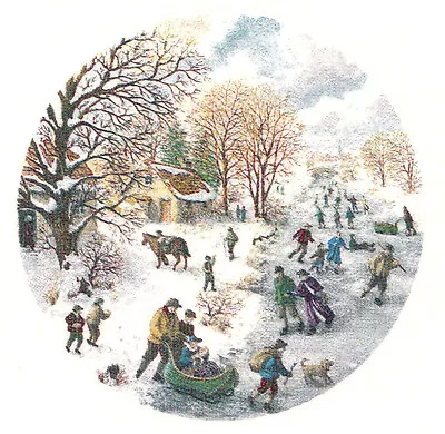 Ceramic Decals Vintage Winter Skate Scene  2 Inch • $1.89