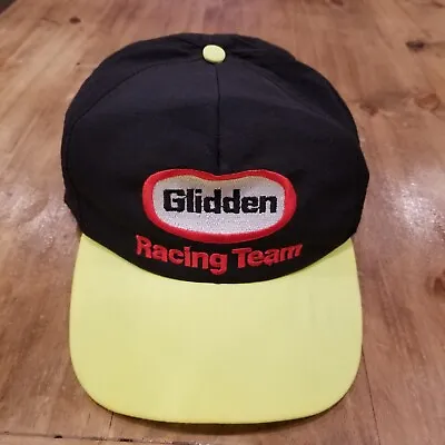 Vintage Glidden Racing Team Hat Cap Snap Back NASCAR Black Yellow Made USA • $6.70