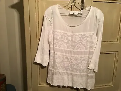 $9.99 • Buy H & M Label Of Graded Goods White Embroidered Cotton Tunic Blouse 8