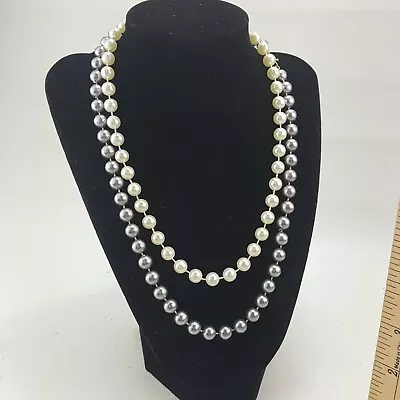  Black And White Faux Pearl Fashion Statement Vintage Costume Jewelry Necklace  • $10.99