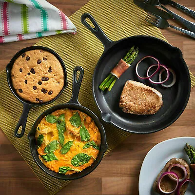 £8.97 • Buy Cast Iron Skillet Frying Pan Non-Stick BB-Q Grill Set