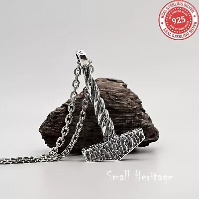 Large Viking Mjolnir Necklace 925 Sterling Silver Thor Hammer Pendant Chain Rope • $159.37