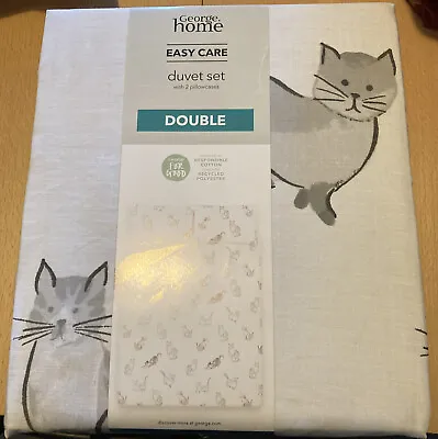 £16.49 • Buy George Home Cute Cat Reversible Duvet Cover Set Double Size