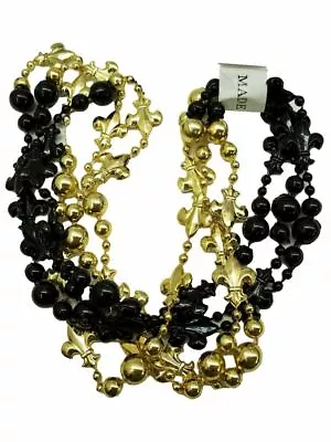Fleur De Lis Black Gold Mardi Gras Beads 12 Necklaces Party Favors • $11.99