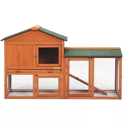 58  Wooden Rabbit Hutch Chicken Coop House Outdoor Small Animal Bunny Cage W/Run • $129.99