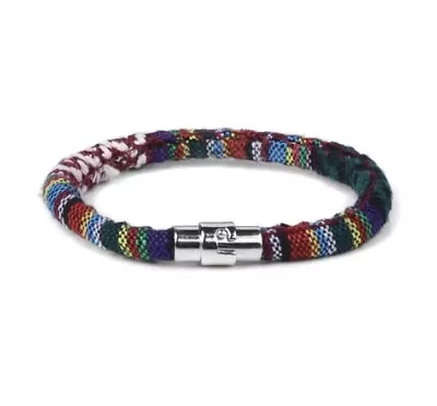 Bohemia Ethnic Colorful Cloth Braided Rope Bracelet For Men Woman Magnetic Clasp • £4.25