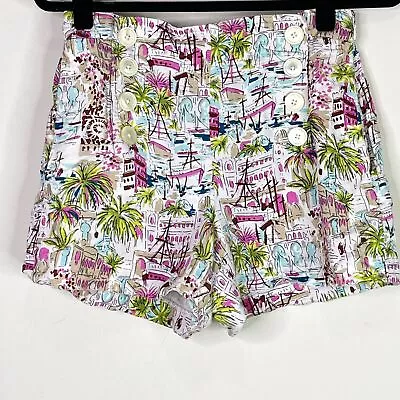 J. Crew Harbor Print Linen Lyocell High Waist Sailor Shorts Women's Size 6 • $28